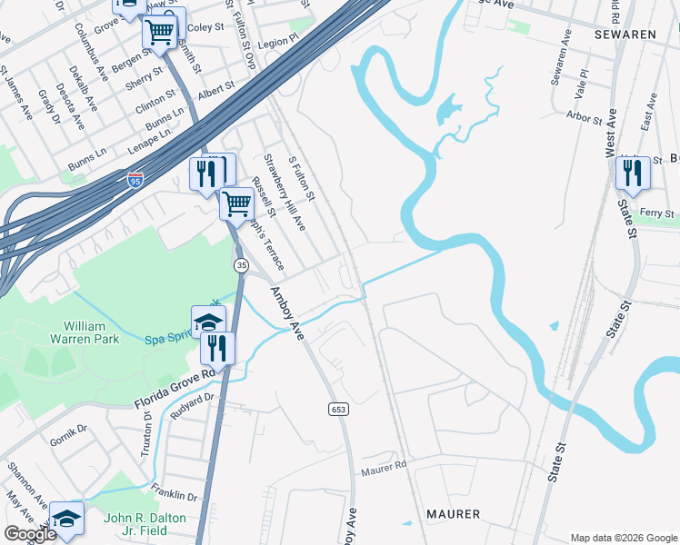 map of restaurants, bars, coffee shops, grocery stores, and more near 65 Cutters Dock Road in Woodbridge Township
