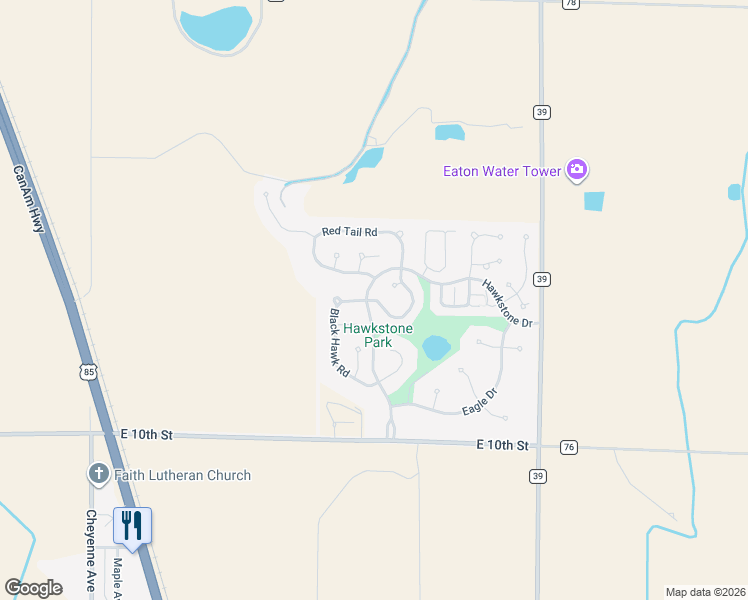 map of restaurants, bars, coffee shops, grocery stores, and more near 1330 Swainson Road in Eaton