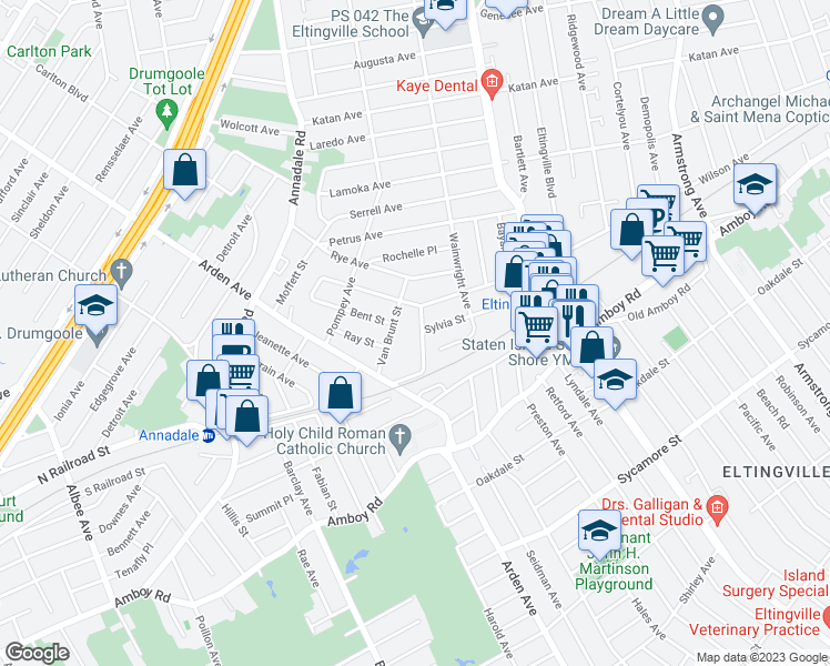 map of restaurants, bars, coffee shops, grocery stores, and more near 28 Stuyvesant Avenue in Staten Island
