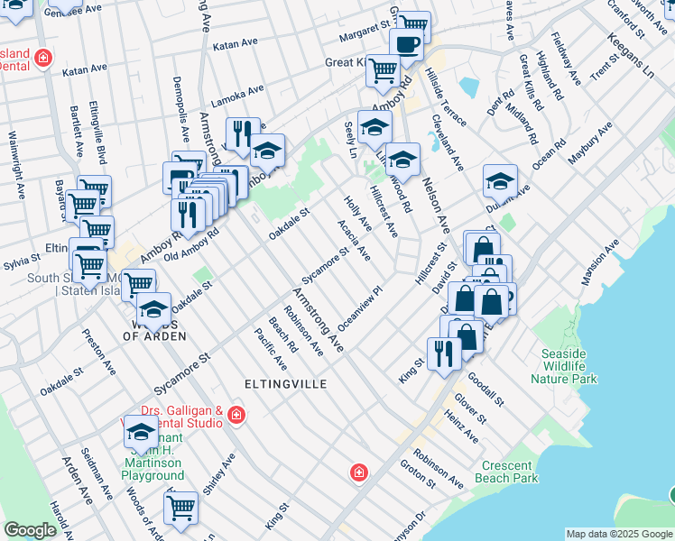 map of restaurants, bars, coffee shops, grocery stores, and more near 55 Cloverdale Avenue in Staten Island