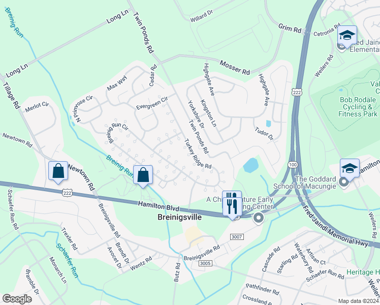 map of restaurants, bars, coffee shops, grocery stores, and more near 8812 Turkey Ridge Road in Breinigsville