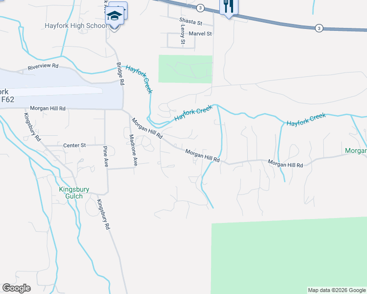 map of restaurants, bars, coffee shops, grocery stores, and more near 1425 Morgan Hill Road in Hayfork