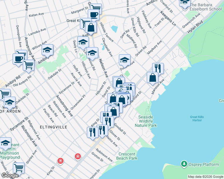 map of restaurants, bars, coffee shops, grocery stores, and more near 236 Nelson Avenue in Staten Island