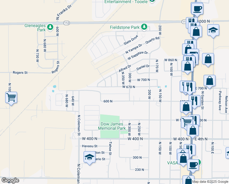 map of restaurants, bars, coffee shops, grocery stores, and more near 404 West 630 North Street in Tooele