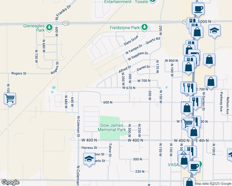 map of restaurants, bars, coffee shops, grocery stores, and more near 394 West 630 North Street in Tooele