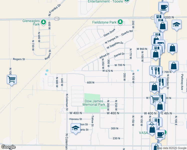 map of restaurants, bars, coffee shops, grocery stores, and more near 424 West 630 North Street in Tooele