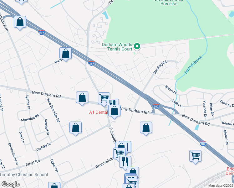 map of restaurants, bars, coffee shops, grocery stores, and more near 1238 Waterford Drive in Edison