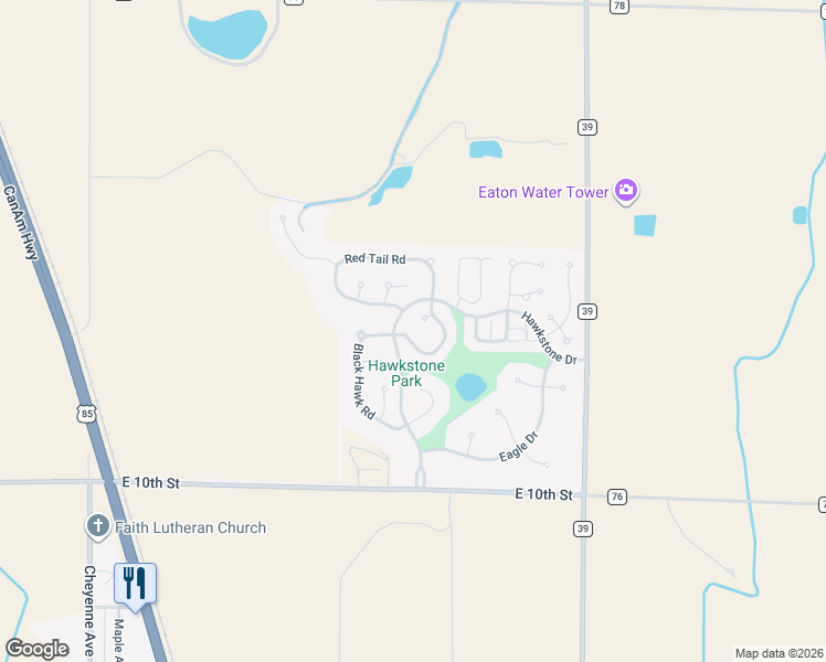 map of restaurants, bars, coffee shops, grocery stores, and more near 1330 Swainson Road in Eaton