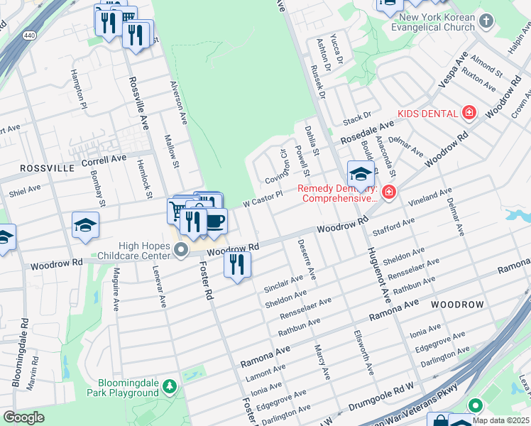 map of restaurants, bars, coffee shops, grocery stores, and more near 17 Gilroy Street in Staten Island