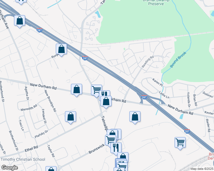 map of restaurants, bars, coffee shops, grocery stores, and more near 1238 Waterford Drive in Edison