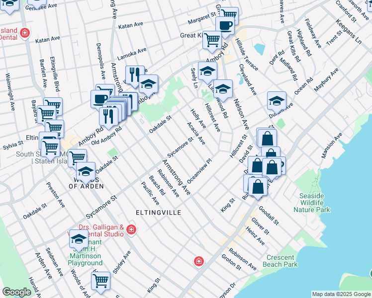 map of restaurants, bars, coffee shops, grocery stores, and more near 55 Cloverdale Avenue in Staten Island