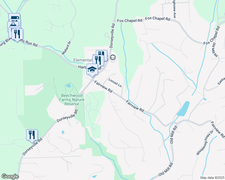 map of restaurants, bars, coffee shops, grocery stores, and more near 880 Fairview Road in Pittsburgh