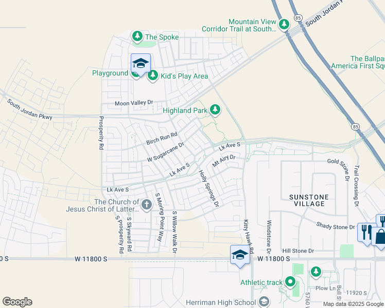 map of restaurants, bars, coffee shops, grocery stores, and more near 11582 South Holly Springs Drive in South Jordan