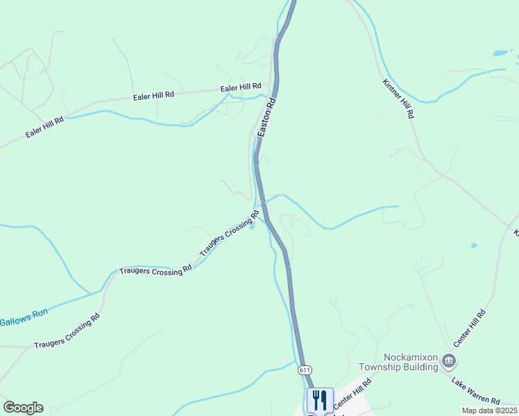 map of restaurants, bars, coffee shops, grocery stores, and more near 9410 Old Easton Road in Kintnersville