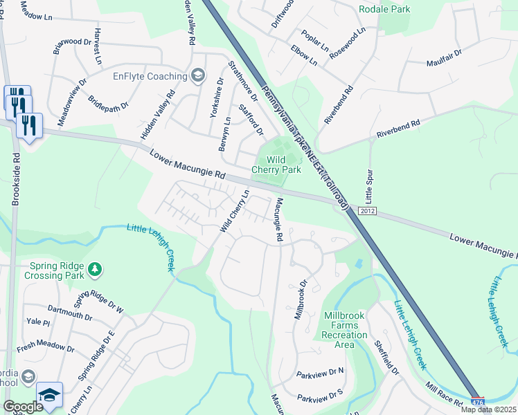 map of restaurants, bars, coffee shops, grocery stores, and more near 4734 Wild Cherry Lane in Macungie