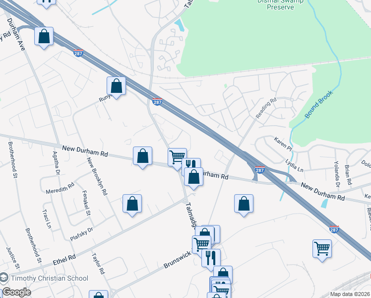 map of restaurants, bars, coffee shops, grocery stores, and more near 1238 Waterford Drive in Edison