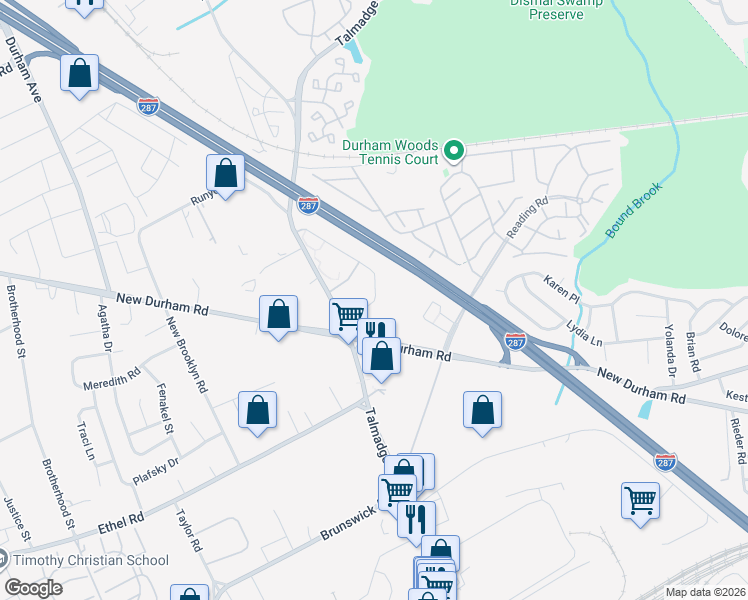 map of restaurants, bars, coffee shops, grocery stores, and more near 1238 Waterford Drive in Edison