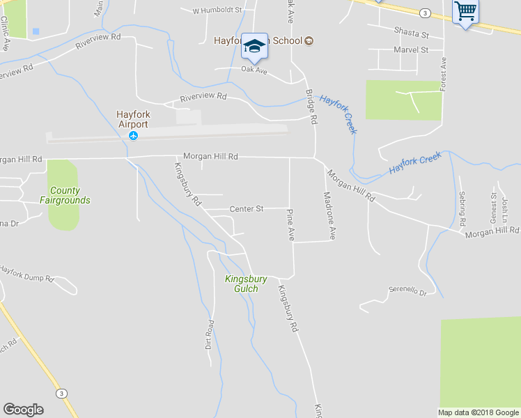 map of restaurants, bars, coffee shops, grocery stores, and more near Center Street in Hayfork