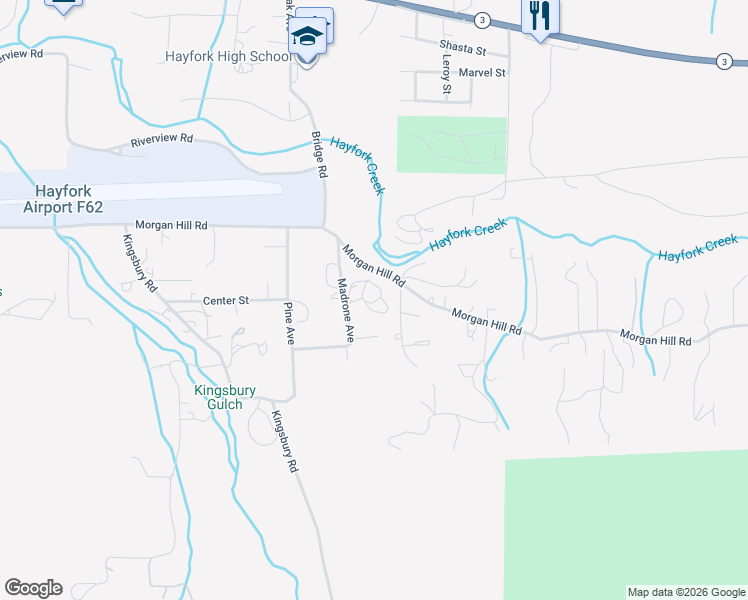 map of restaurants, bars, coffee shops, grocery stores, and more near 151 Locust Street in Hayfork