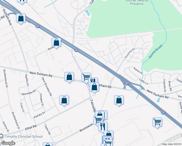 map of restaurants, bars, coffee shops, grocery stores, and more near 1238 Waterford Drive in Edison