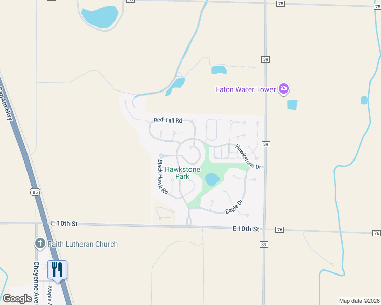 map of restaurants, bars, coffee shops, grocery stores, and more near 1330 Swainson Road in Eaton