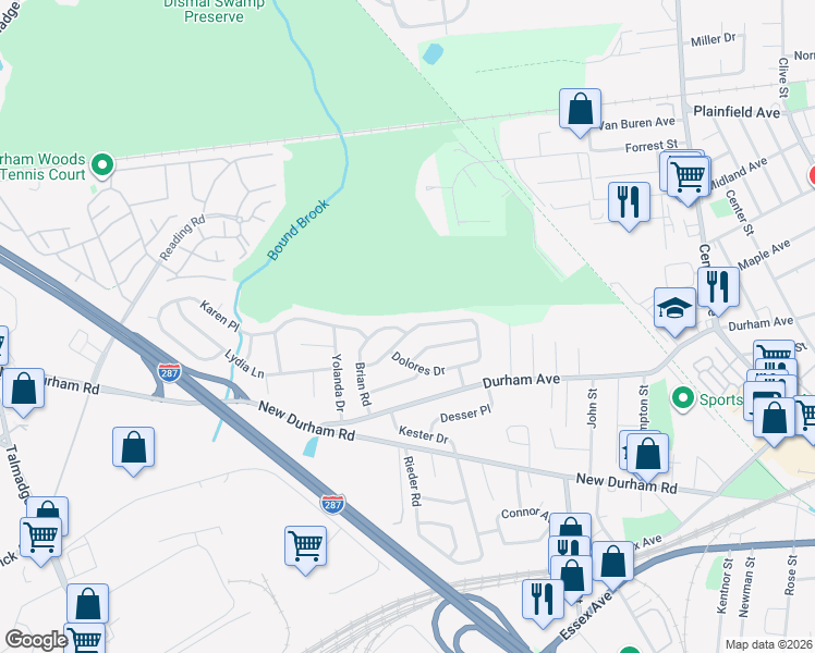 map of restaurants, bars, coffee shops, grocery stores, and more near 13 Dolores Drive in Edison