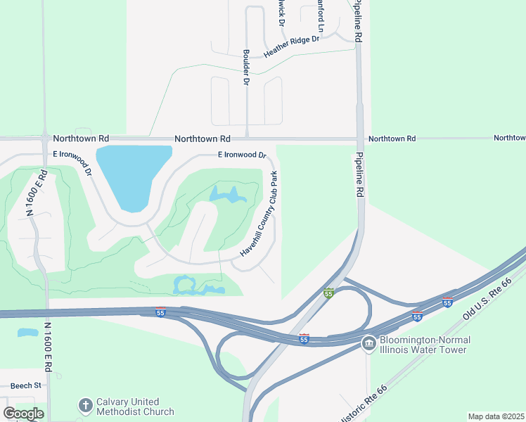 map of restaurants, bars, coffee shops, grocery stores, and more near 1923 Haverhill Country Club Park in Normal