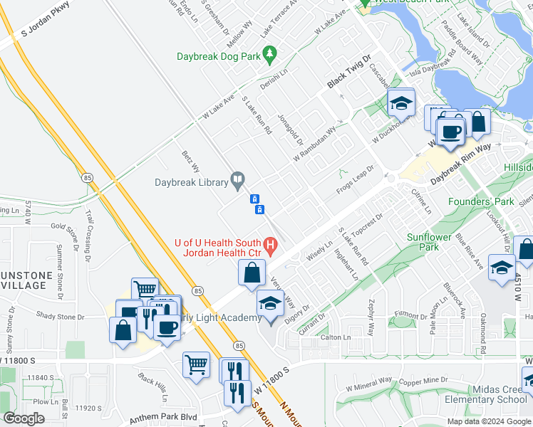 map of restaurants, bars, coffee shops, grocery stores, and more near in South Jordan