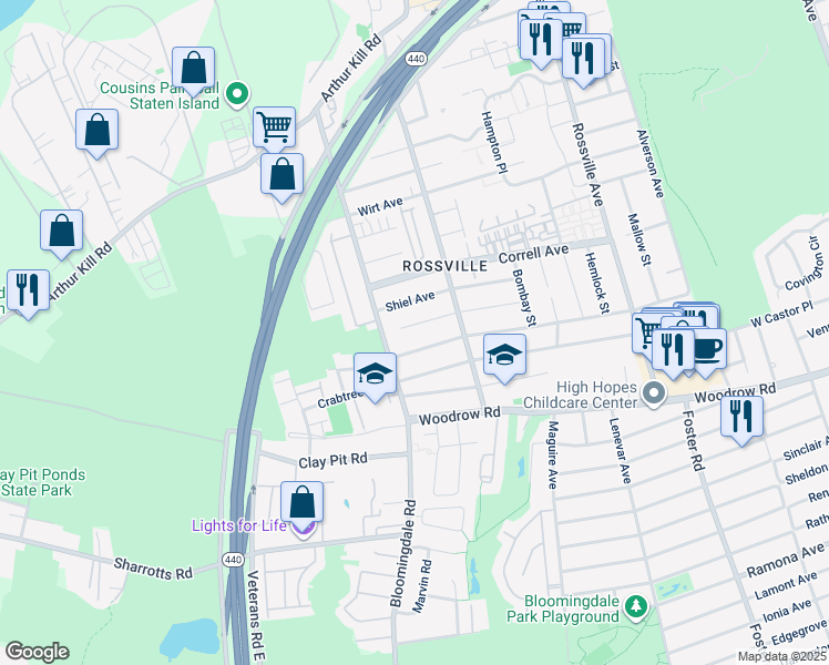 map of restaurants, bars, coffee shops, grocery stores, and more near 305 Mason Boulevard in Staten Island