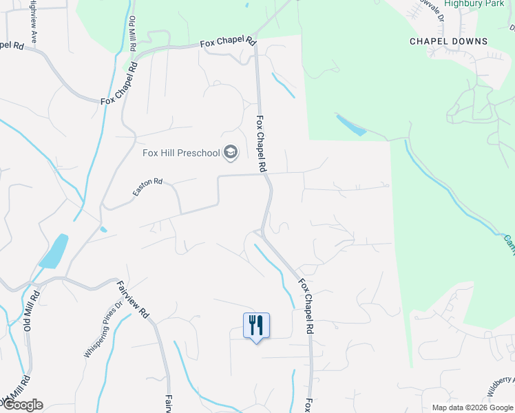 map of restaurants, bars, coffee shops, grocery stores, and more near 1265 Fox Chapel Road in Pittsburgh