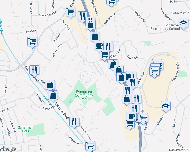 map of restaurants, bars, coffee shops, grocery stores, and more near 331 Elm Court in Pittsburgh