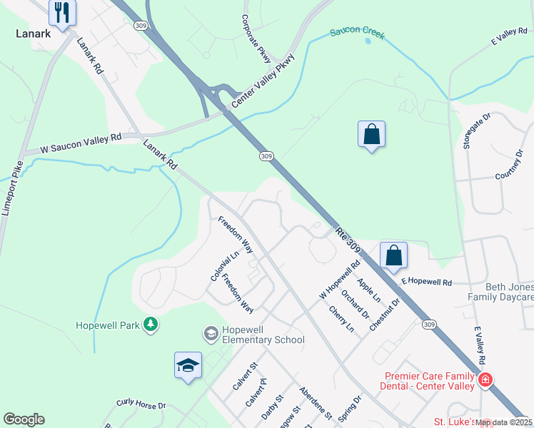 map of restaurants, bars, coffee shops, grocery stores, and more near 4369 Lanark Road in Lehigh County