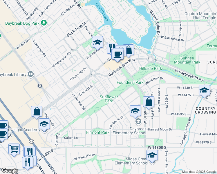 map of restaurants, bars, coffee shops, grocery stores, and more near 11441 Oakmond Road in South Jordan
