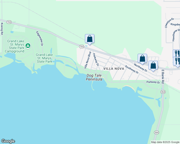 map of restaurants, bars, coffee shops, grocery stores, and more near 901 Edgewater Drive in Saint Marys
