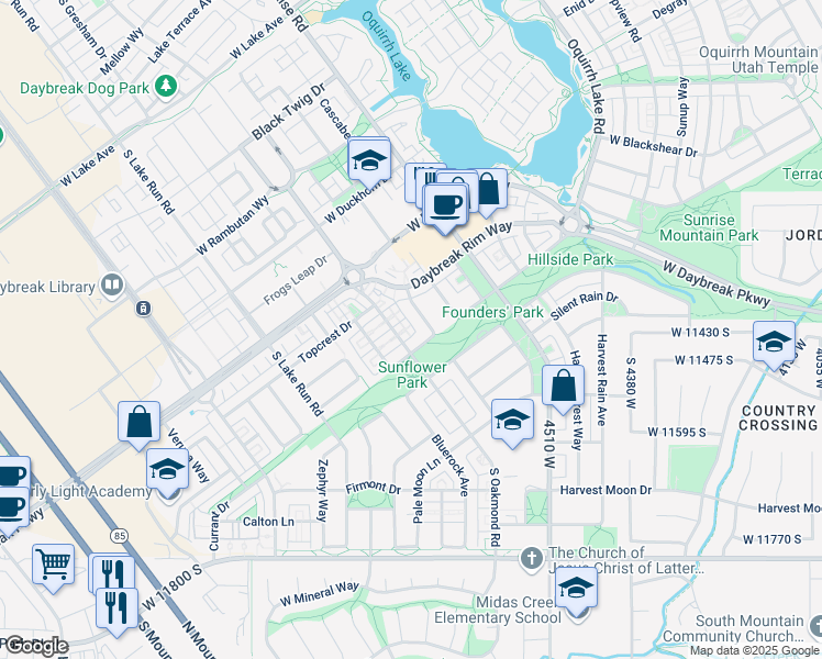 map of restaurants, bars, coffee shops, grocery stores, and more near 11441 Oakmond Road in South Jordan
