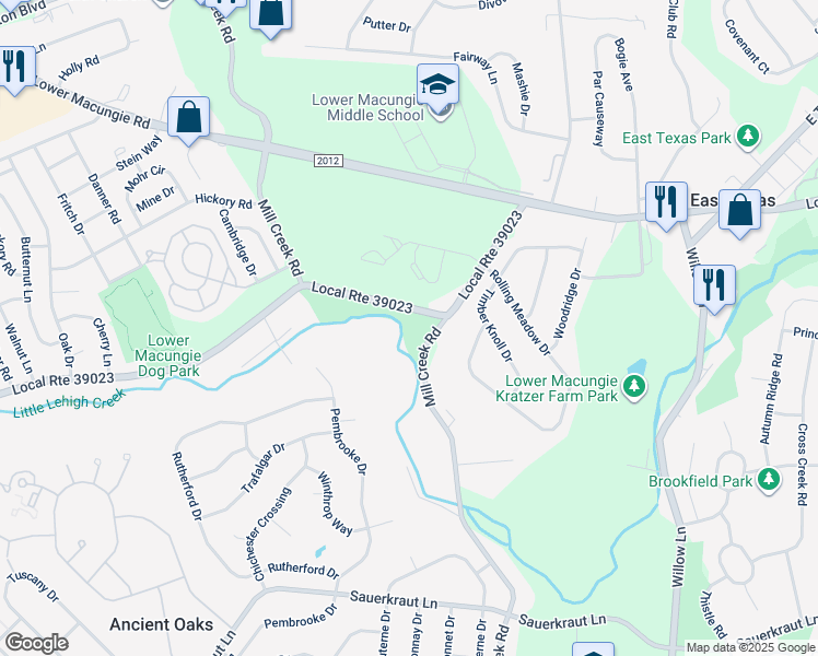 map of restaurants, bars, coffee shops, grocery stores, and more near 6340 Spring Creek Road in Macungie