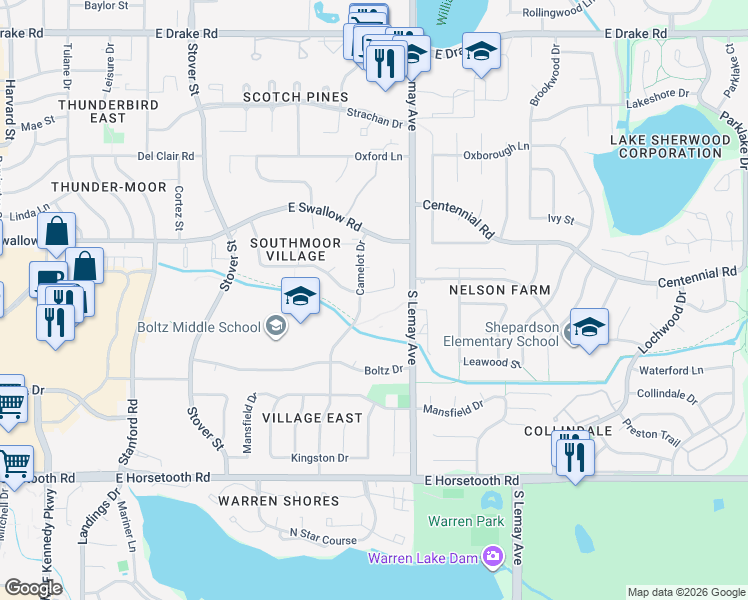 map of restaurants, bars, coffee shops, grocery stores, and more near 1005 Parkview Drive in Fort Collins