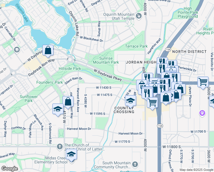 map of restaurants, bars, coffee shops, grocery stores, and more near 4242 West 11430 South in South Jordan