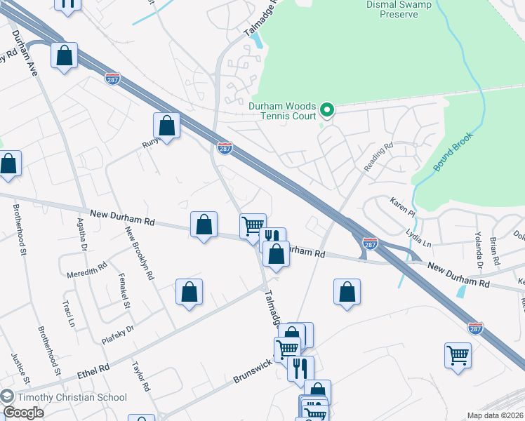 map of restaurants, bars, coffee shops, grocery stores, and more near 711 Waterford Drive in Edison
