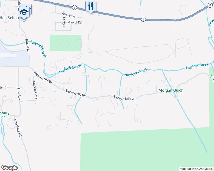 map of restaurants, bars, coffee shops, grocery stores, and more near Josh Ln in Hayfork