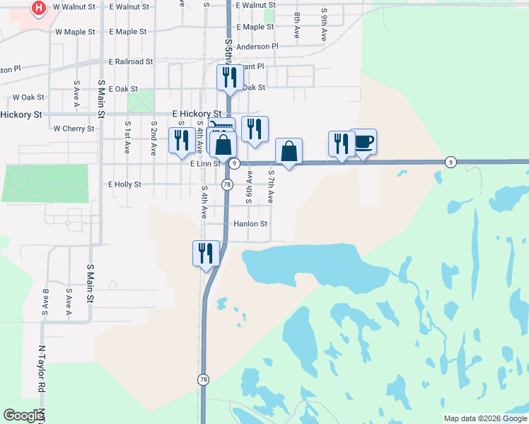 map of restaurants, bars, coffee shops, grocery stores, and more near 600-698 Hanlon Street in Canton