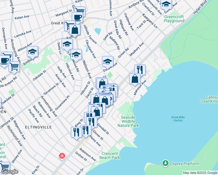 map of restaurants, bars, coffee shops, grocery stores, and more near 85 Tarlee Place in Staten Island