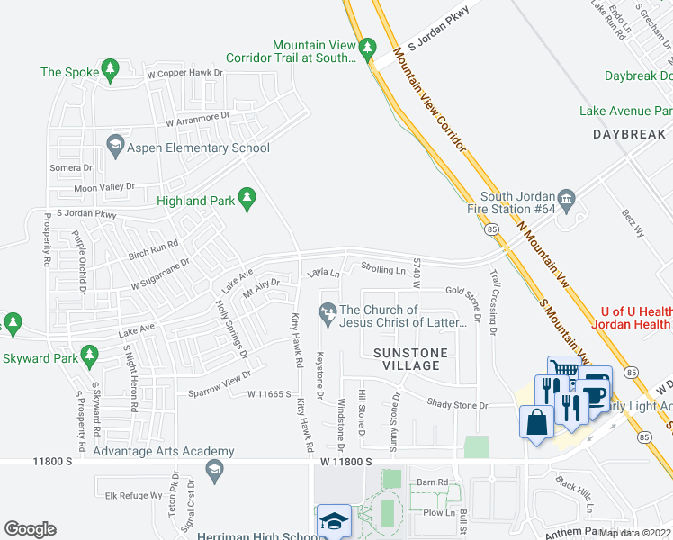 map of restaurants, bars, coffee shops, grocery stores, and more near 11422 South Regalstone Drive in South Jordan