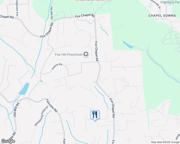 map of restaurants, bars, coffee shops, grocery stores, and more near 1265 Fox Chapel Rd in Pittsburgh