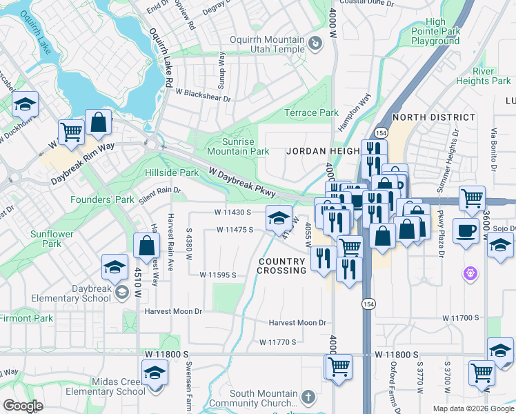 map of restaurants, bars, coffee shops, grocery stores, and more near 4217 West 11430 South in South Jordan