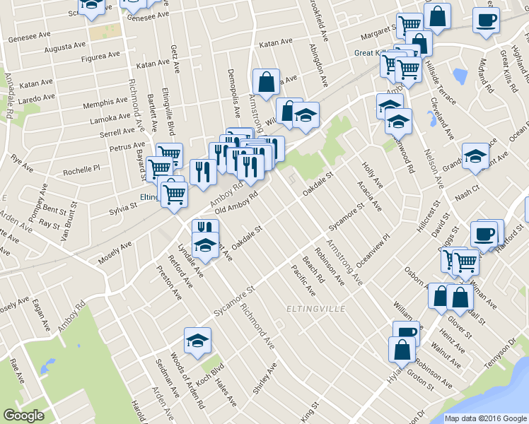 map of restaurants, bars, coffee shops, grocery stores, and more near 345 Pacific Avenue in Staten Island