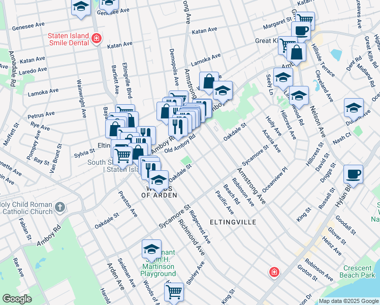 map of restaurants, bars, coffee shops, grocery stores, and more near 345 Pacific Avenue in Staten Island