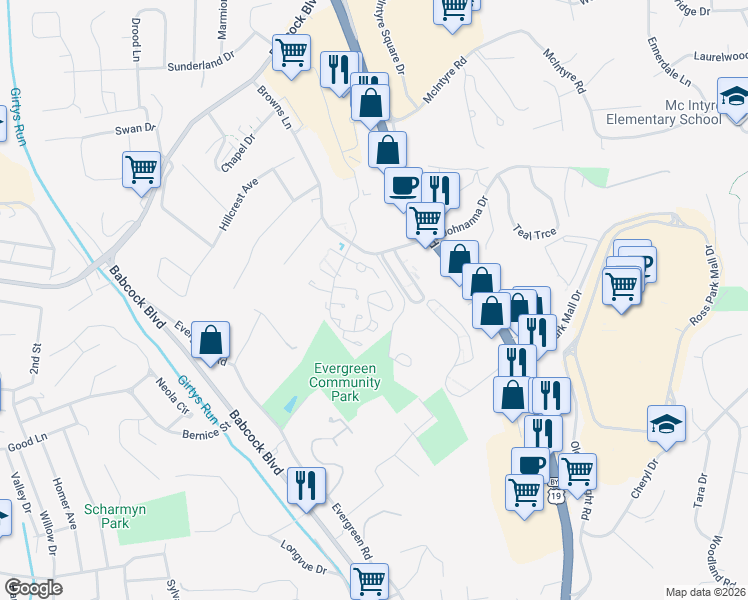 map of restaurants, bars, coffee shops, grocery stores, and more near 331 Elm Court in Pittsburgh