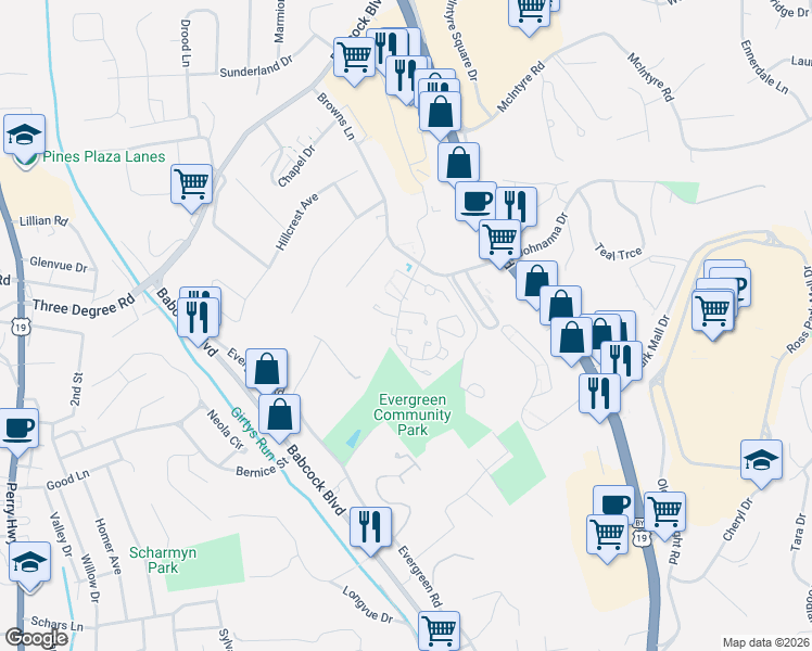 map of restaurants, bars, coffee shops, grocery stores, and more near 186 Birch Court in Pittsburgh