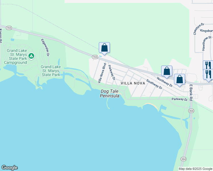 map of restaurants, bars, coffee shops, grocery stores, and more near 901-999 Edgewater Drive in St. Marys